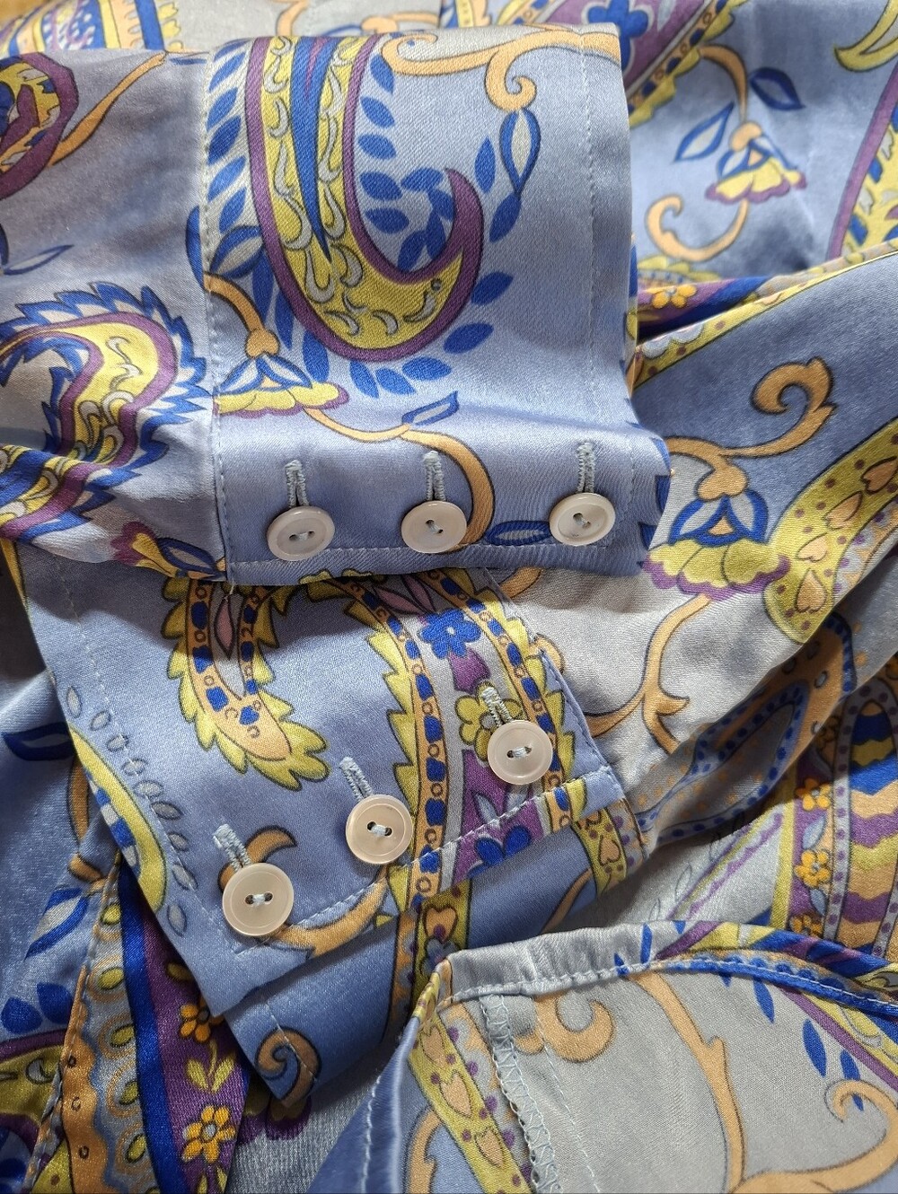 Vintage Talbots Silk spandex Blue Paisley Button Down Blouse Size 14 - Picture 5 of 8